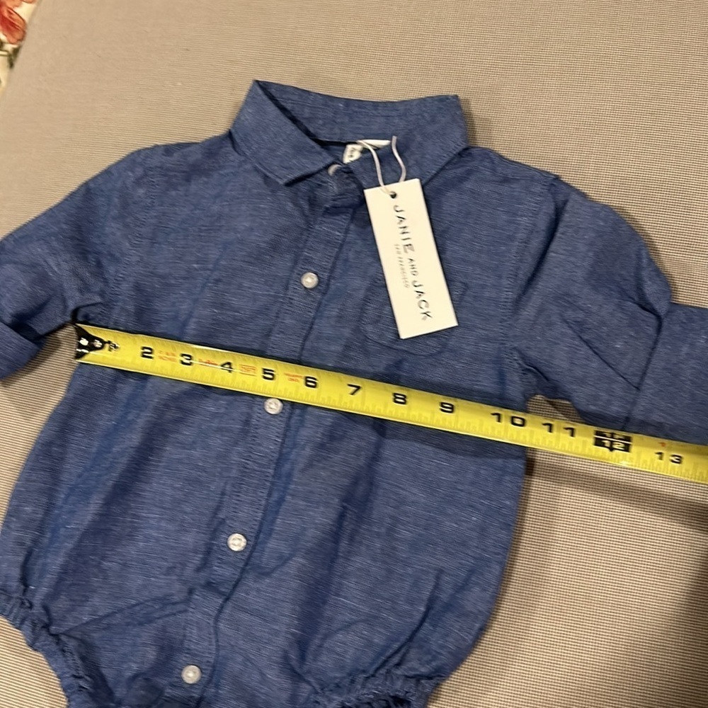 Janie and Jack Denim Blue Chambray One Piece Button Down Shirt Size 12-18 Months - Picture 7 of 10